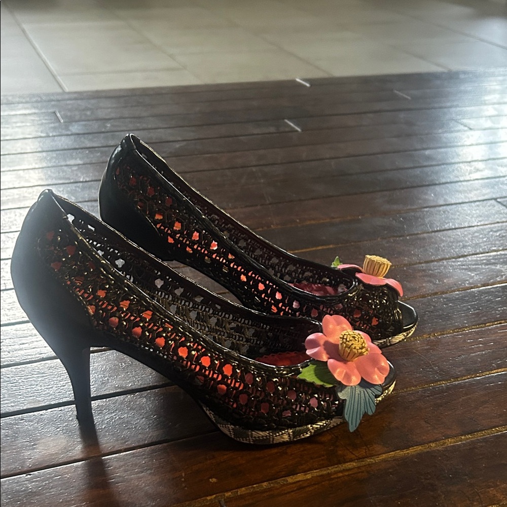 Poetic License Black Floral Heels